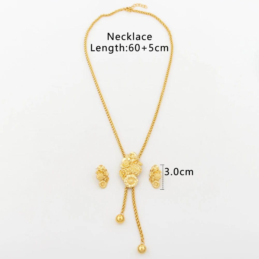 Neues Mode-Schmuckset vergoldet Anhänger Dubai Italien Halskette Tropfenohrringe für Frauen Verstellbare Kette Party Böhmen Schmuck