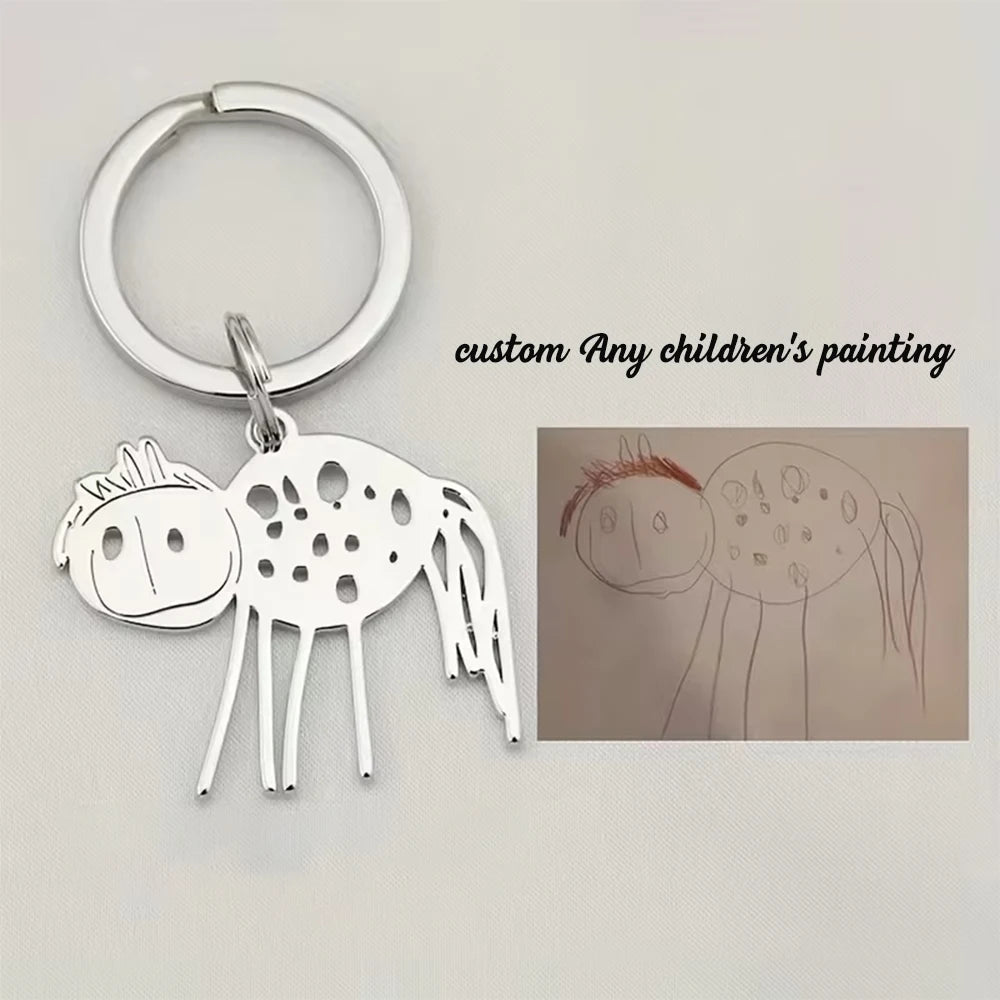 Individueller Edelstahl Kinderzeichnung Anhänger Schlüsselanhänger Kinder Kunstwerke Personalisierte Foto Logo Schlüsselring Schlüsselanhänger Schmuck Geschenke