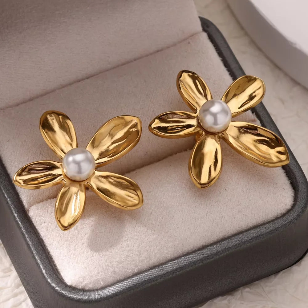 Pendientes de acero inoxidable con flor geométrica para mujer, aretes dulces con forma de girasol, chapados en oro, joyería para perforación de orejas, accesorios de boda, regalos