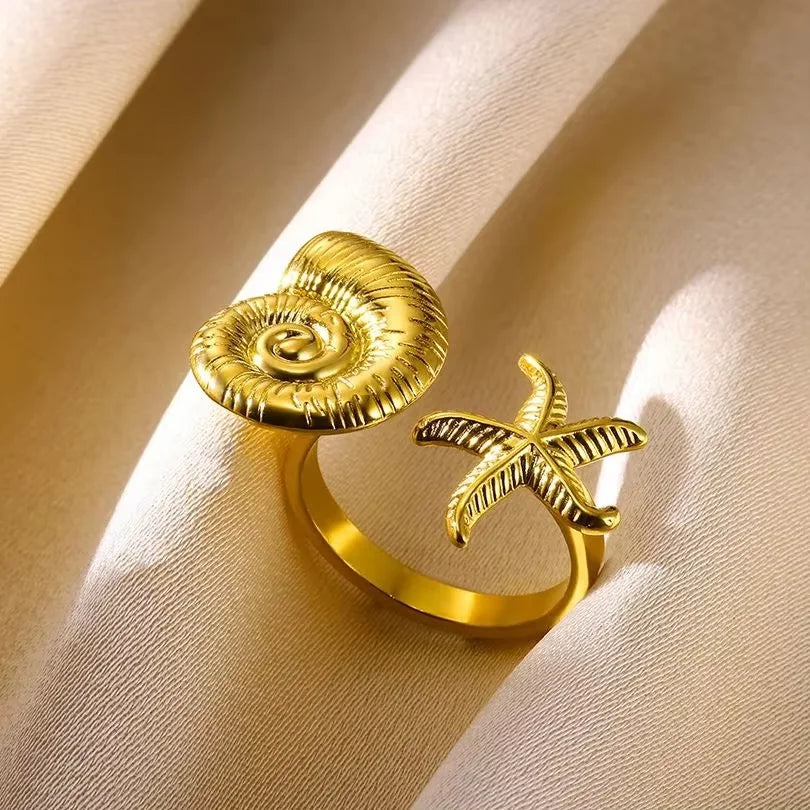Edelstahl-Blumen-offene Ringe für Frauen Trend Hochzeit Herz Schmuck Goldfarbe Geometrischer hohler Ring Täglicher Accessoires Geschenk
