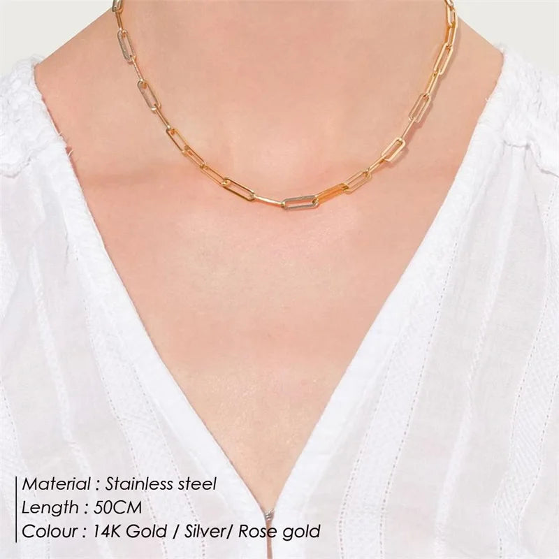 SUNIBI Stainless Steel Necklaces for Women Gold Color Basic Punk Link Chain Necklace Solid Metal Jewelry Wholesale/dropshipping