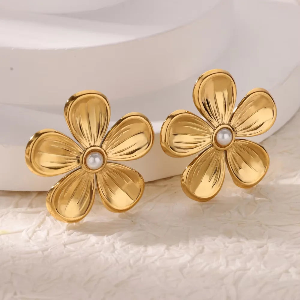 Pendientes de acero inoxidable con flor geométrica para mujer, aretes dulces con forma de girasol, chapados en oro, joyería para perforación de orejas, accesorios de boda, regalos
