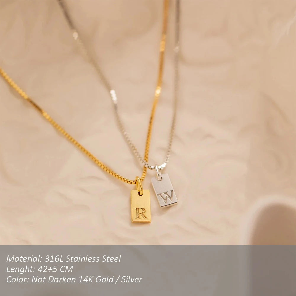 SUNIBI Initial Necklace Engraved A-Z Alphabet Charm Necklace Box Chain Stainless Steel Women's Minimalism Jewelry Gift Wholesale