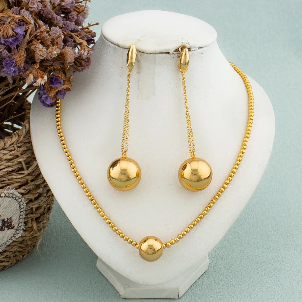 Afrikanische Mode 18K vergoldetes Schmuckset Große Perlen Ohrringe Kette Halskette Dubai Luxus Ohrstecker Neue Mode Partygeschenk