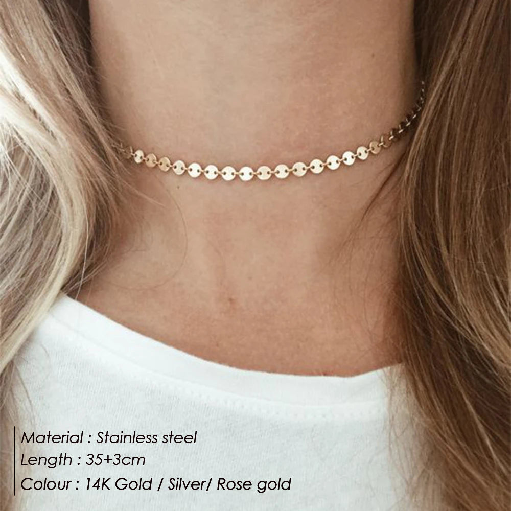 SUNIBI Stainless Steel Necklaces for Women Gold Color Basic Punk Link Chain Necklace Solid Metal Jewelry Wholesale/dropshipping