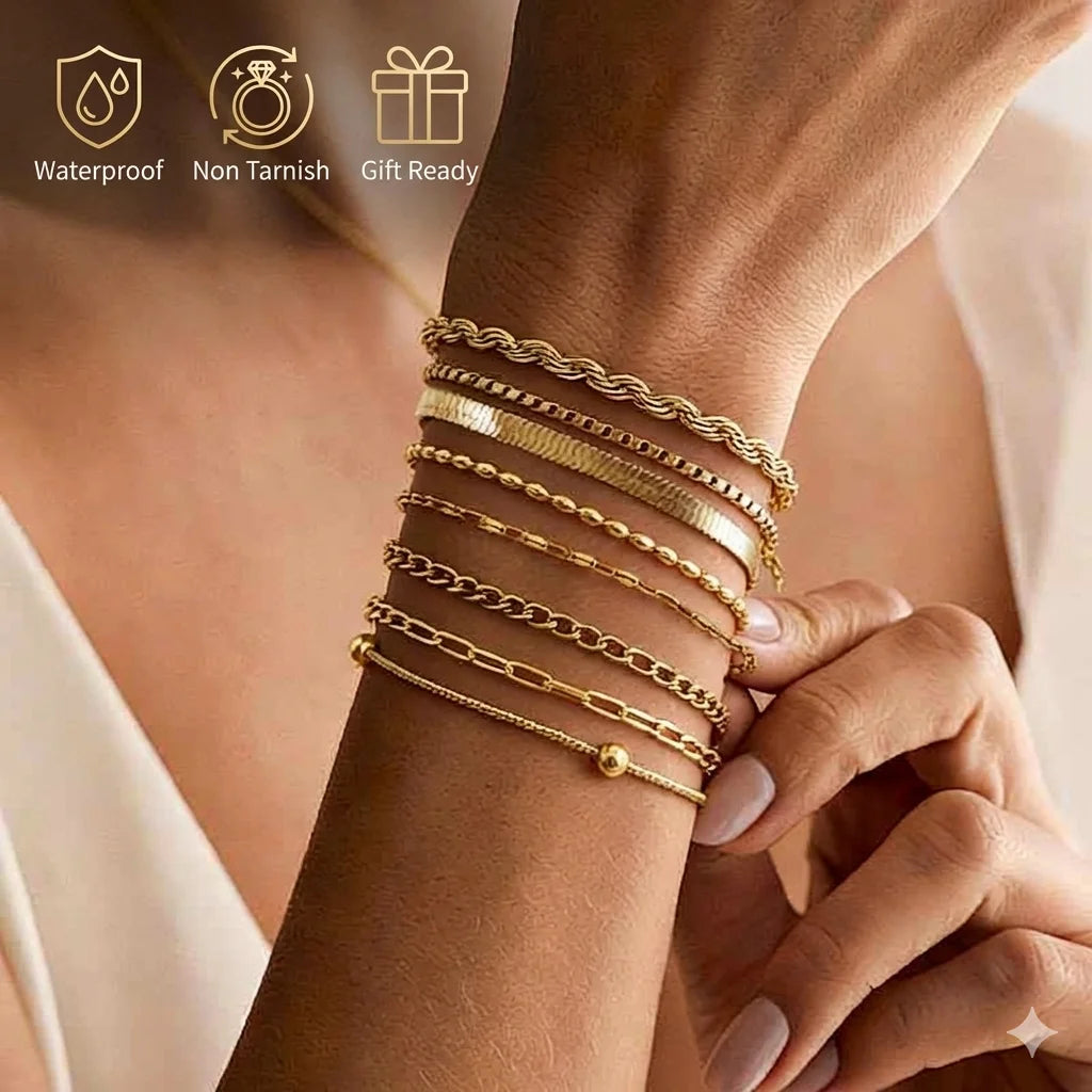 Nicht anlaufendes Edelstahlarmband vergoldet stapelbar für Damen, dünnes Fischgrätenkettenarmband wasserdichter Schmuck Geschenk