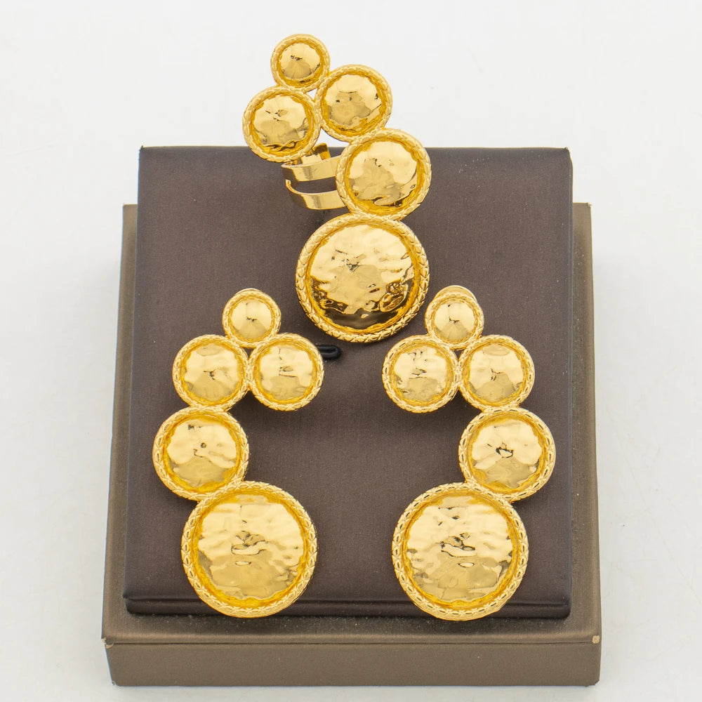 Conjunto de joyas de lujo Bohemia para bodas, pendientes elegantes de clip, anillo de dedo, conjunto de 2 piezas para compromiso, pendientes y anillo africanos