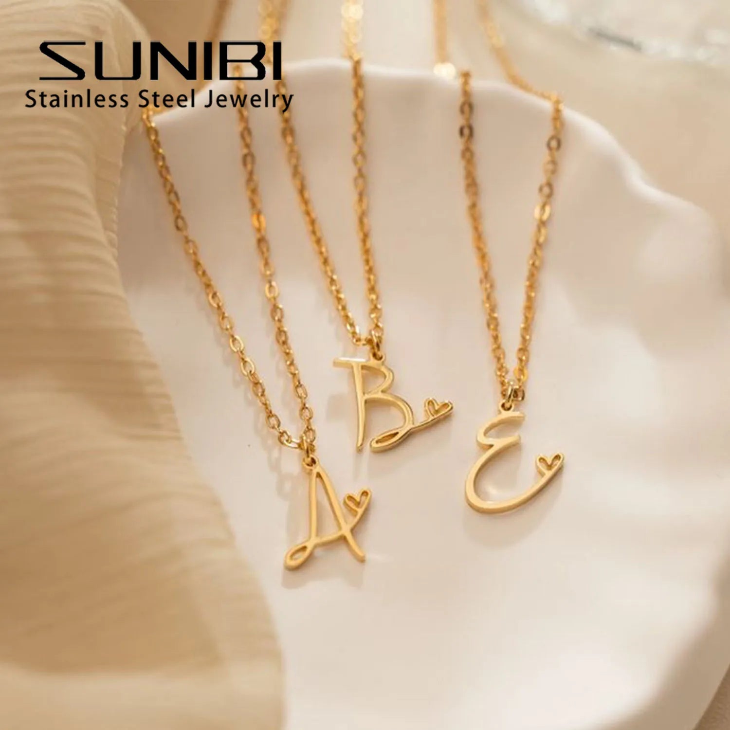 SUNIBI Stainless Steel Initial Necklace for Woman 26 Art Letters Heart DIY Pendant Necklace Gift Jewelry Wholesale Dropshipping