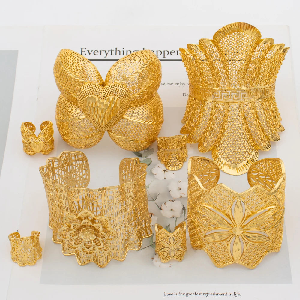 Dubai Manschettenarmreif Damen Arabisch 18K vergoldet Armband Ring Luxus Groß Rund Schmuck Kupfer Hochzeit Äthiopien Brautgeschenke