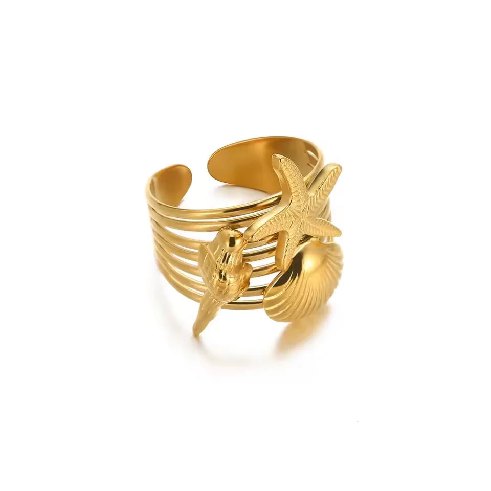 Edelstahl-Blumen-offene Ringe für Frauen Trend Hochzeit Herz Schmuck Goldfarbe Geometrischer hohler Ring Täglicher Accessoires Geschenk