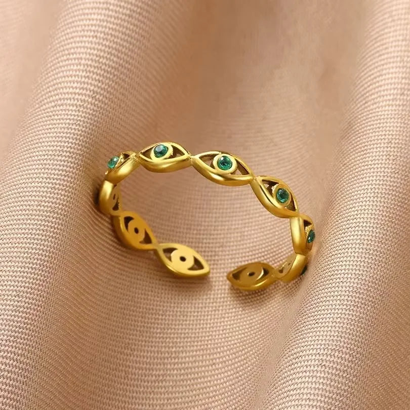 Edelstahl-Blumen-offene Ringe für Frauen Trend Hochzeit Herz Schmuck Goldfarbe Geometrischer hohler Ring Täglicher Accessoires Geschenk