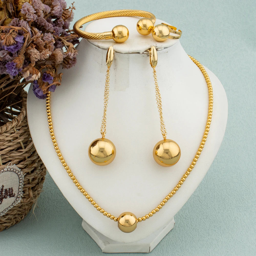 Afrikanische Mode 18K vergoldetes Schmuckset Große Perlen Ohrringe Kette Halskette Dubai Luxus Ohrstecker Neue Mode Partygeschenk