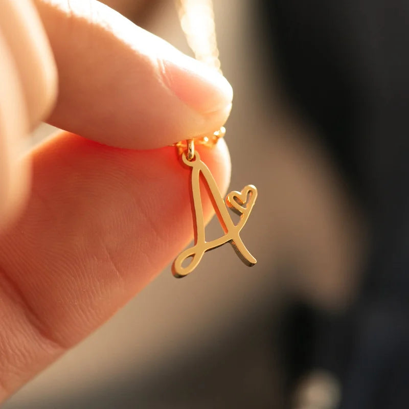 SUNIBI Stainless Steel Initial Necklace for Woman 26 Art Letters Heart DIY Pendant Necklace Gift Jewelry Wholesale Dropshipping