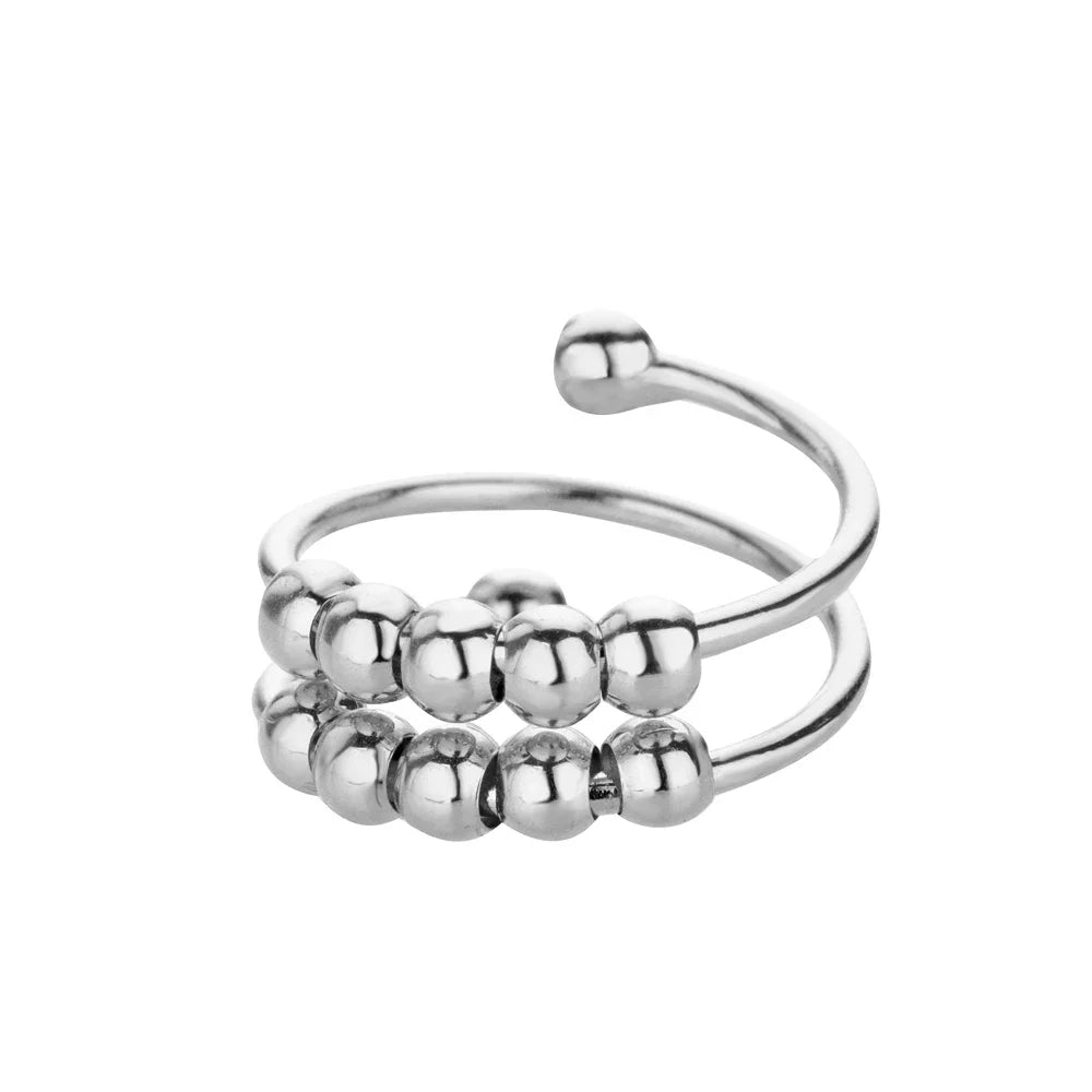 Edelstahl Doppelball Verstellbarer Ring für Damen Unisex Goldfarben Trendige Fingerringe Dekompressionsschmuck Geschenke Anillos