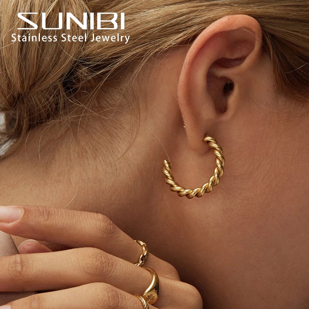 Vintage Edelstahl Creolen für Damen Spiral Twist Trendige goldfarbene Ohrringe Punk Schmuck Großhandel/Dropshipping