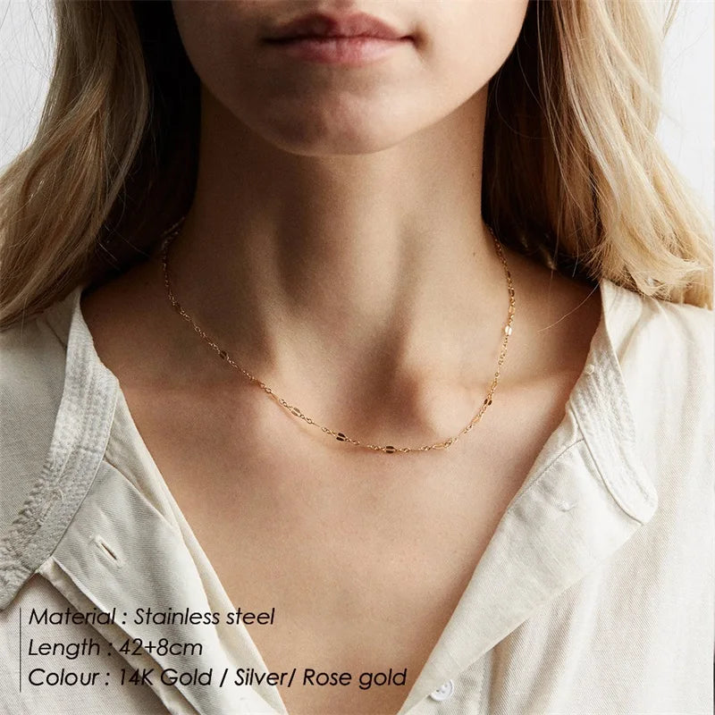 SUNIBI Stainless Steel Necklaces for Women Gold Color Basic Punk Link Chain Necklace Solid Metal Jewelry Wholesale/dropshipping