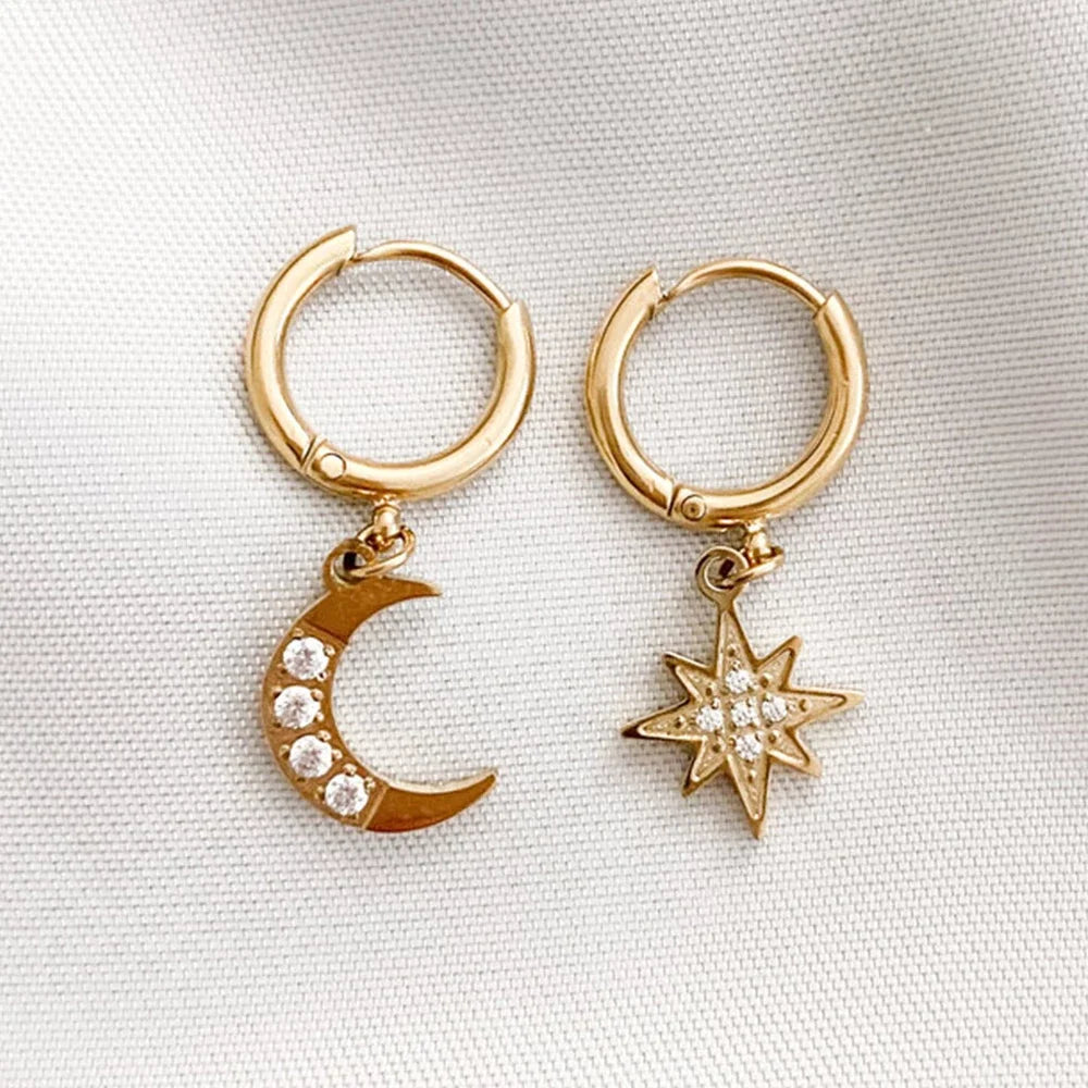 SUNIBI Edelstahl Tropfenohrringe für Damen Mädchen Stern Mond Anhänger Ohrringe Mode Party Geschenke Hochzeit Schmuck Großhandel