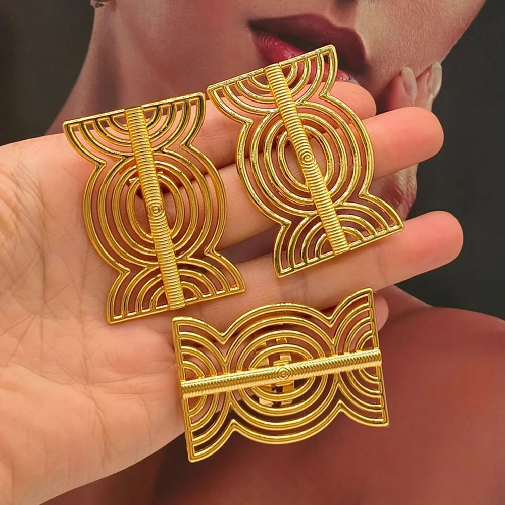 Afrikanischer Goldschmuck für Partys, ausgehöhlte Design-Hakenohrringe und Fingerring, 2-teiliges Set für nigerianisches Schmuckzubehör