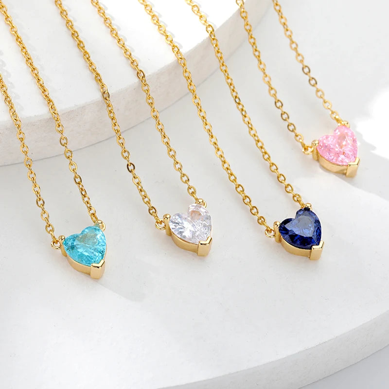 Collares de Corazón para Mujer de Acero Inoxidable con Cadena Chapada en Oro, Colgante de Corazón de Circonita, Gargantilla, Regalo de Joyería Boho para Bodas, Mujer