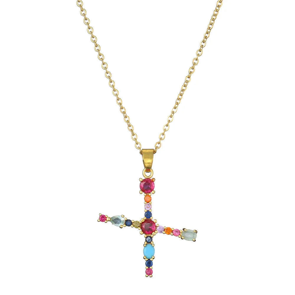 2024 New Hot Colourful Crystal AAA CZ 26 Capital Letters Pendant Necklace For Women Girl Gold Color Copper Initial Name Jewelry