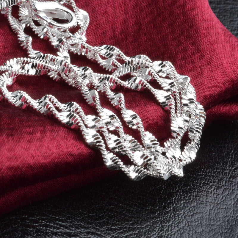 Collares de cadena retorcida tipo ola de agua Aravant de plata 925 de 2 mm para mujeres y niñas