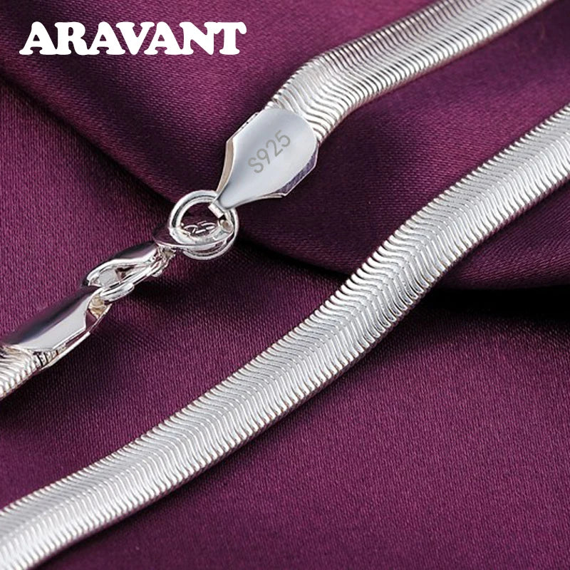Aravant Cadena plana de serpiente de 6 mm de plata de ley 925 de 16/18/20/22/24/26 pulgadas para mujer y hombre, joyería de moda para boda