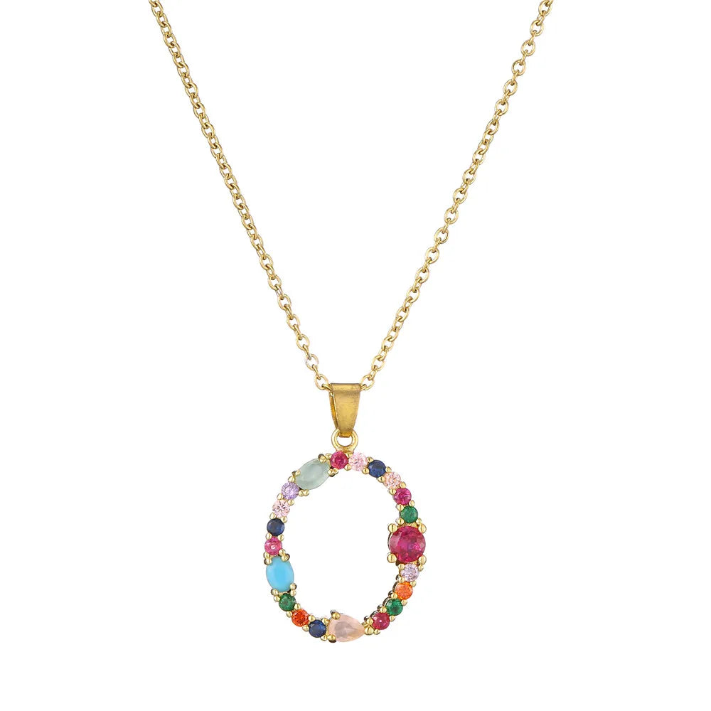 2024 New Hot Colourful Crystal AAA CZ 26 Capital Letters Pendant Necklace For Women Girl Gold Color Copper Initial Name Jewelry