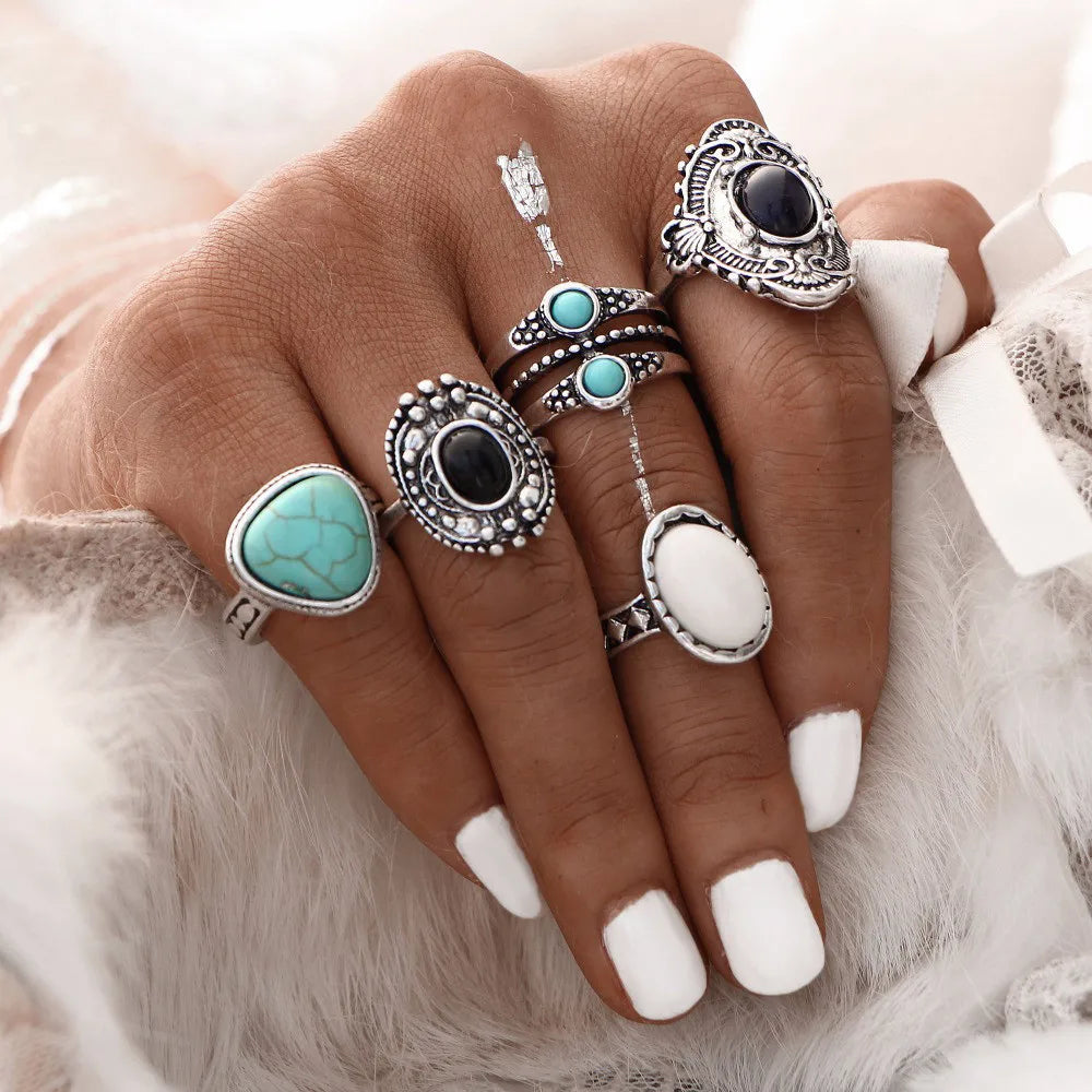 Trendiger geometrischer Mond-Knöchel-Fingerringe-Set für Frauen 2021 Böhmischer Kristallstein Damenring Hochzeitsschmuck