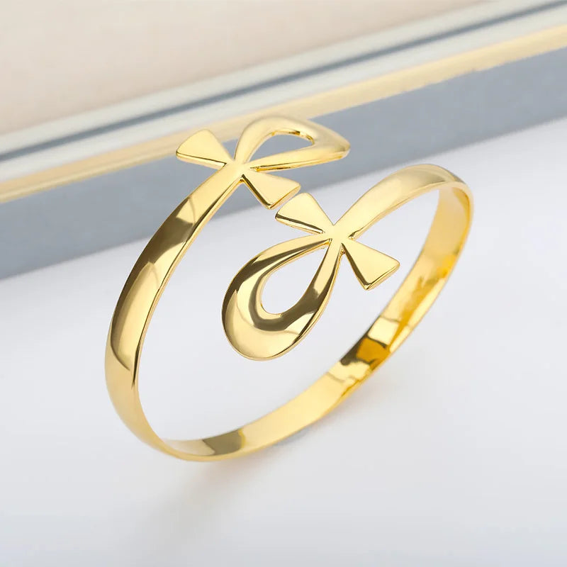 Ägyptischer Doppelkreis Ankh Kreuz Armband Armreifen für Damen Herren Vintage Edelstahl Lebensschlüssel Armband Femme Schmuck