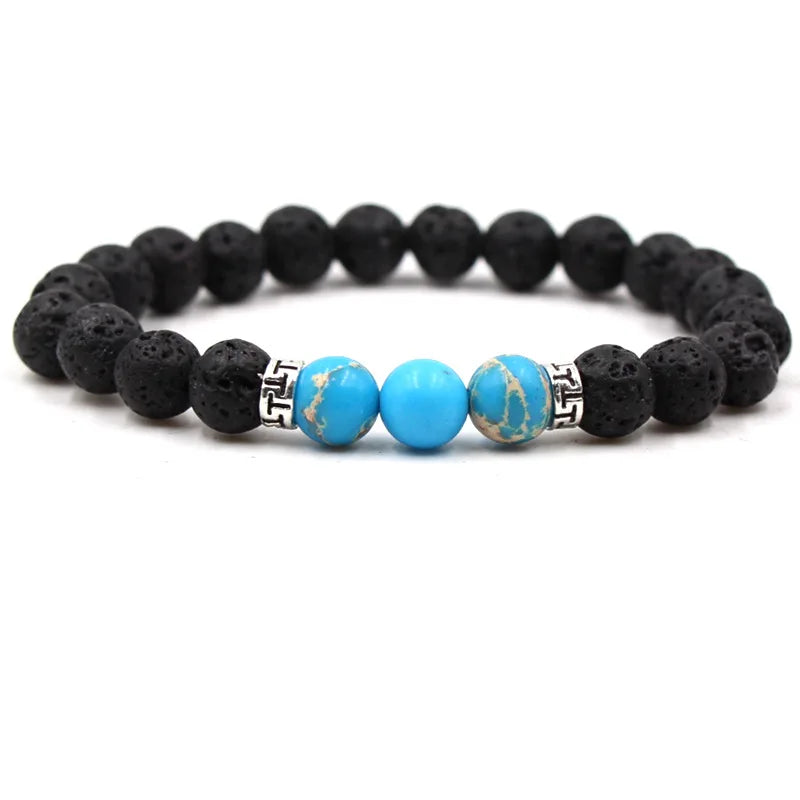 8MM Naturstein Perlenarmbänder für Frauen Männer Paar Lavagestein Heilung Balance Perlen Reiki Buddha Chakra Armreif Schmuck