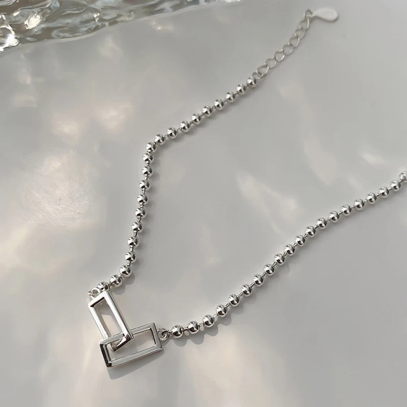 VENTFILLE 925 Sterling Silber Geometrisches Quadratisches Rundes Perlenarmband für Frauen Persönlichkeit Temperament Einfacher Handschmuck Party
