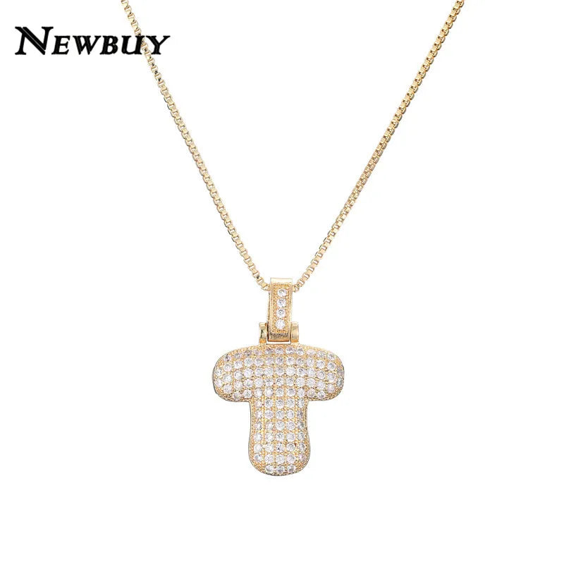 NEWBUY CZ Zirconia Crystal 26 A-Z Letters Pendant Necklace For Men Women Punk Initials Name Necklace Fashion Hip Hop Jewelry