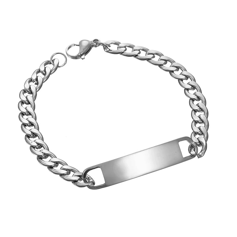 Akizoom Punk Gravur Name Personalisierte Armbänder Goldfarbe Edelstahl Dicke Handkette Individuelles Paar Herren Damen Schmuck Geschenk
