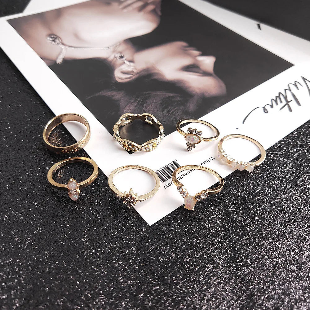 Fashion Geometrische Knöchelringe Set Für Frauen Kristall Goldfarben Fingerring Boho Damen Hochzeit Schmuck Geschenk