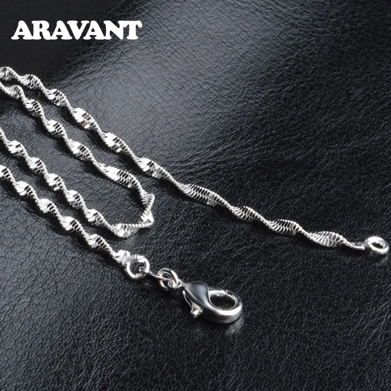 Collares de cadena retorcida tipo ola de agua Aravant de plata 925 de 2 mm para mujeres y niñas