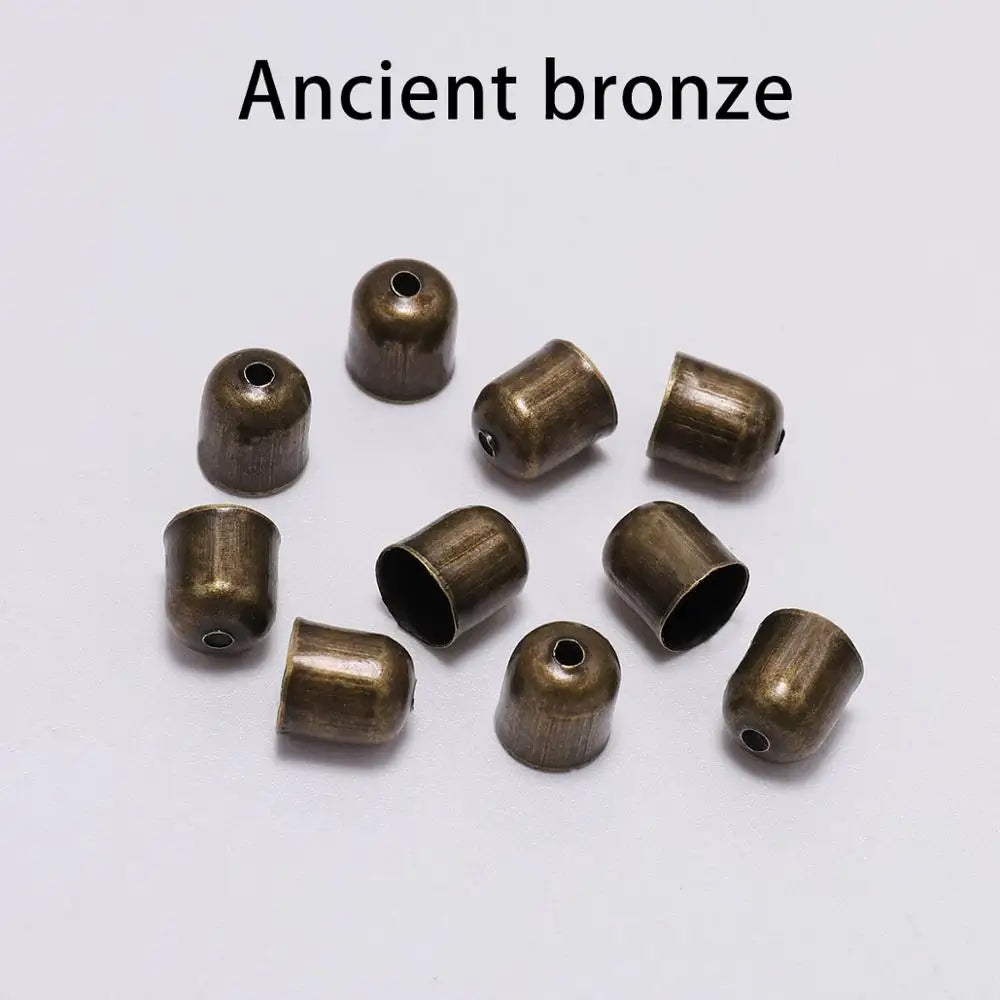 Lote de 50-100 tapas de engaste para extremos de cordones de cuero, tapas de cuentas para extremos, se adaptan a cierres de 4-12 mm para suministros de joyería de bricolaje