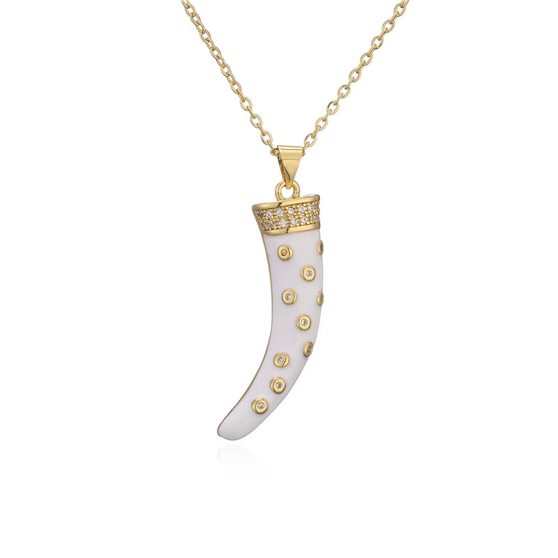 NEWBUY Luxury Full Cubic Zirconia Pave Setting Wolf's fang Pendant Necklace For Women Vintage Bohemian Style Party Jewelry Gift