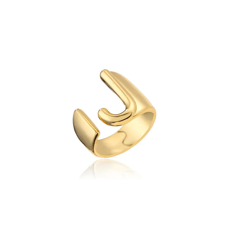 Hohler A-Z Buchstaben Goldfarbe Metall Verstellbarer Öffnungsring Initialen Name Alphabet Damen Party Statement Breiter Trendiger Schmuck