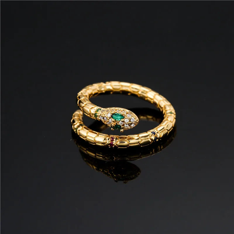 Modischer goldfarbener Schlangenring für Damen und Mädchen, verstellbar, exquisiter glänzender Zirkonia-Fingerring, Hochzeitsschmuckgeschenk
