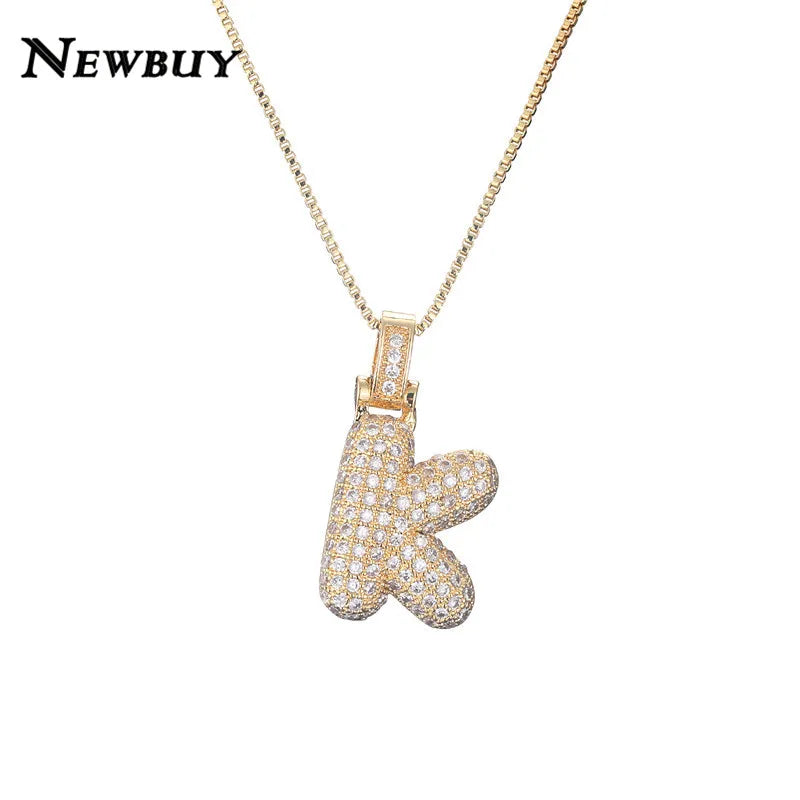 NEWBUY CZ Zirconia Crystal 26 A-Z Letters Pendant Necklace For Men Women Punk Initials Name Necklace Fashion Hip Hop Jewelry