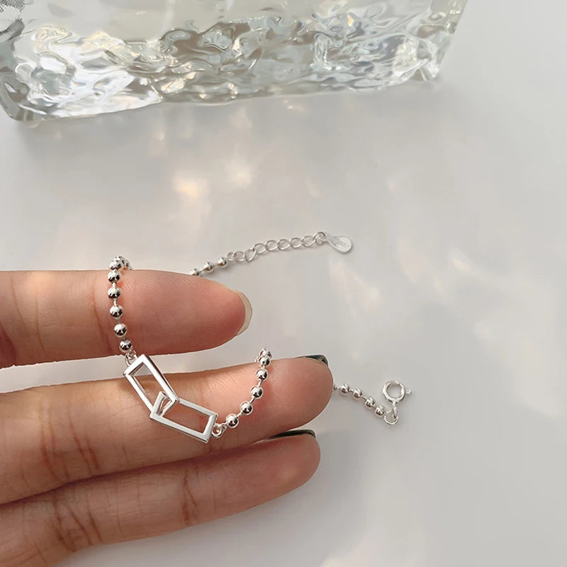VENTFILLE 925 Sterling Silber Geometrisches Quadratisches Rundes Perlenarmband für Frauen Persönlichkeit Temperament Einfacher Handschmuck Party