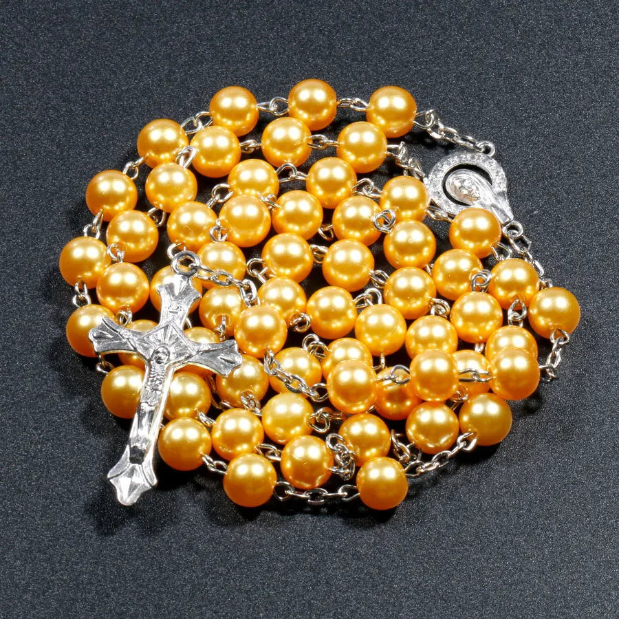 Religion Christliche Kunstperlen Rosenkranz Halskette Für Frauen Jungfrau Maria Jesus Kreuz Anhänger Lange Perlenketten Modeschmuck