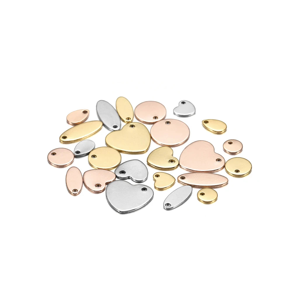 10-50 Piezas de Acero Inoxidable Dorado, Placas de Identificación Personalizadas, Óvalos en Forma de Corazón, Dijes, Colgantes para Suministros de Fabricación de Joyería DIY