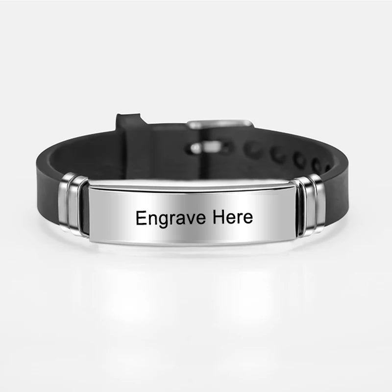Personalisiertes graviertes Namens-Buchstaben-Logo-Armband Edelstahl Silikon Armbänder Armreifen für Männer Frauen Individueller Schmuck
