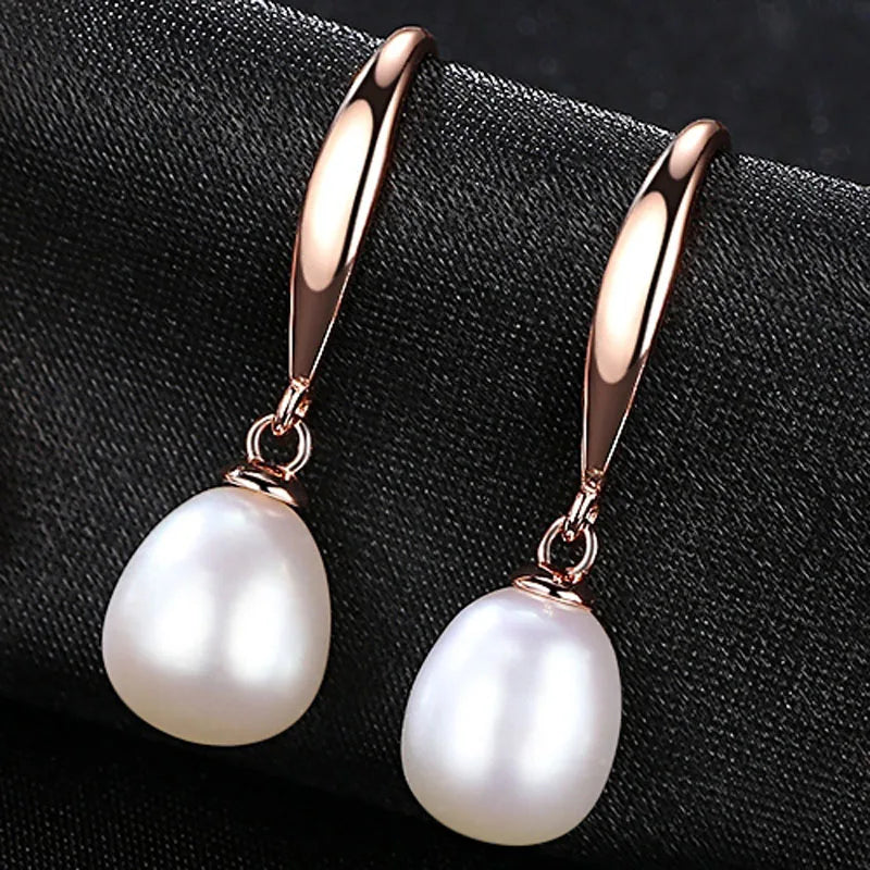 925 Sterling Silber Roségold Ohrhänger Für Frauen Süßwasserperlen Ohrringe Hochzeitsschmuck Weiß Rosa Lila