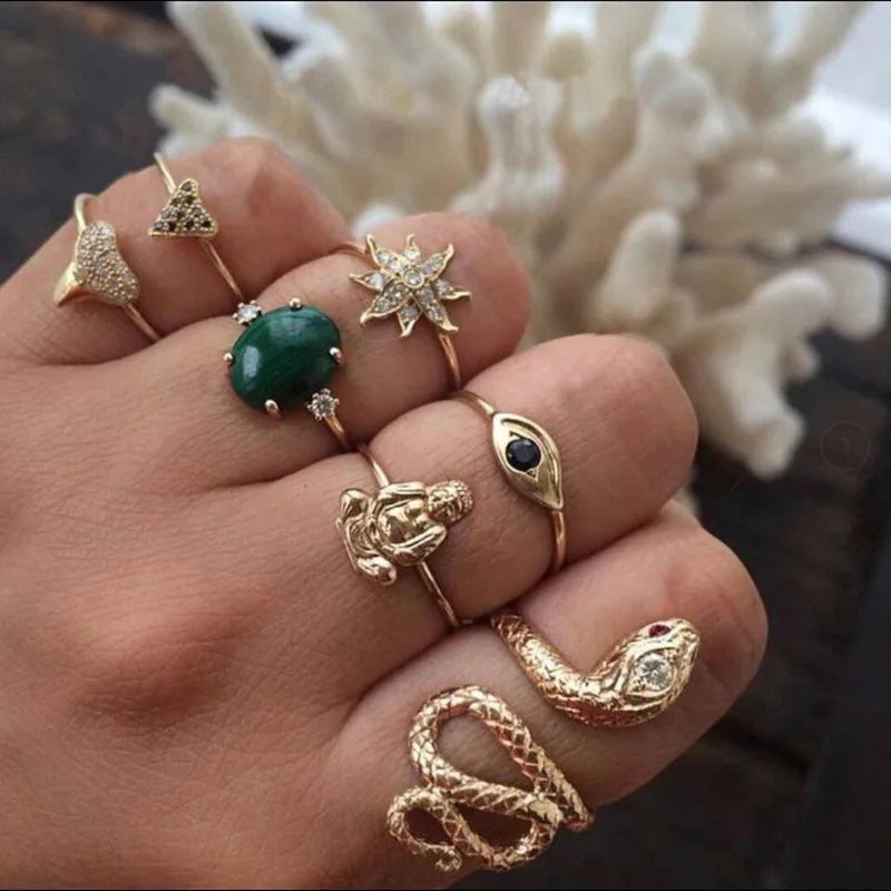 Fashion Geometrische Knöchelringe Set Für Frauen Kristall Goldfarben Fingerring Boho Damen Hochzeit Schmuck Geschenk