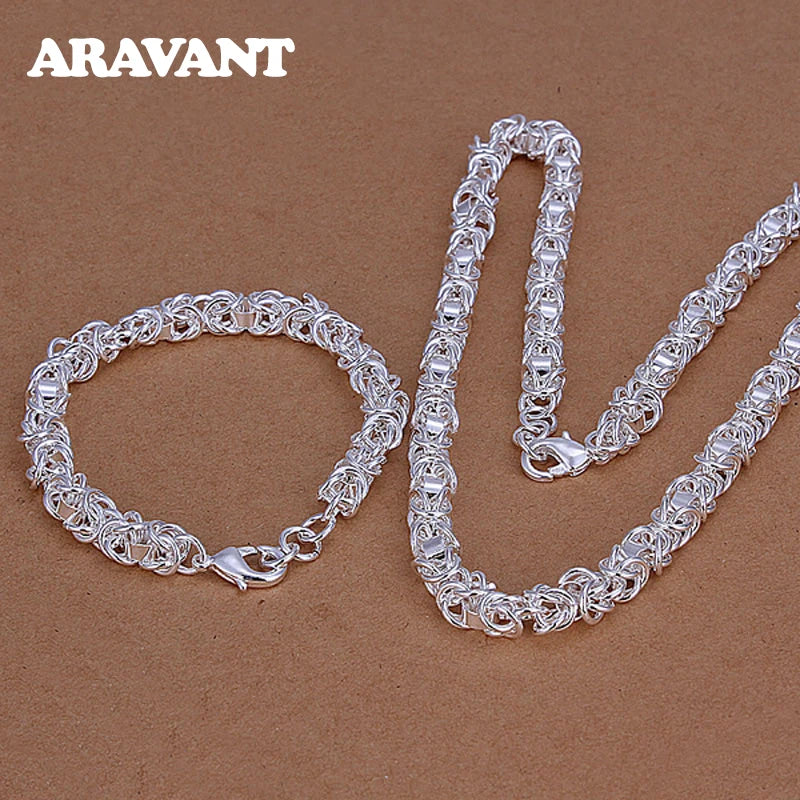 Aravant 925er Sterlingsilber 7mm Gliederkette Halskette Armband Set für Damen Modeschmuck