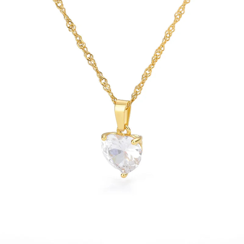Collares de Corazón para Mujer de Acero Inoxidable con Cadena Chapada en Oro, Colgante de Corazón de Circonita, Gargantilla, Regalo de Joyería Boho para Bodas, Mujer