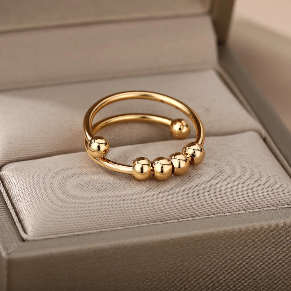 Anillos de Cuentas Vintage para Mujer Giran Libremente Antiestrés Ansiedad Anillo Individual Espiral de Cuentas Gira Joyería Regalo Mujer