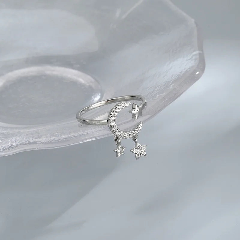 VENTFILLE 925er Silber Mond Quaste Öffnung Weiblich Mode Ins Ring